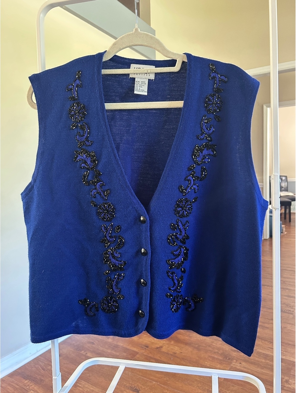 Koret Petites Blue Beaded Wool Acrylic Vest Size L